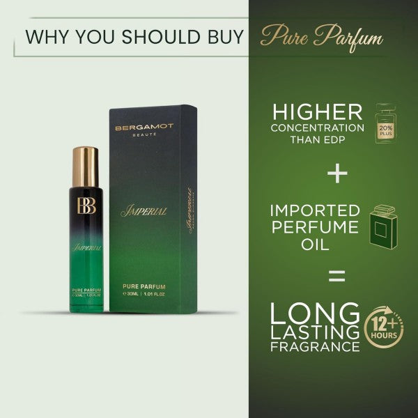 Bergamot Beaute IMPERIAL Pure Parfum | Leather, Amber & Vanilla | 12+ Hrs Long Lasting Perfume for Men | Higher Concentration than Eau De Parfum 30ML