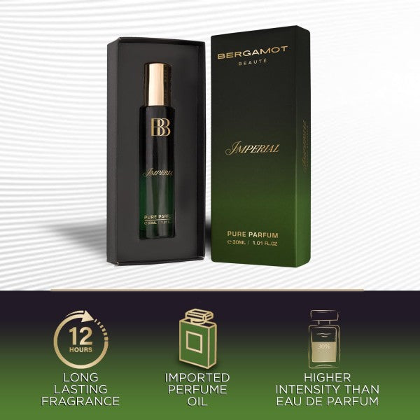Bergamot Beaute IMPERIAL Pure Parfum | Leather, Amber & Vanilla | 12+ Hrs Long Lasting Perfume for Men | Higher Concentration than Eau De Parfum 30ML