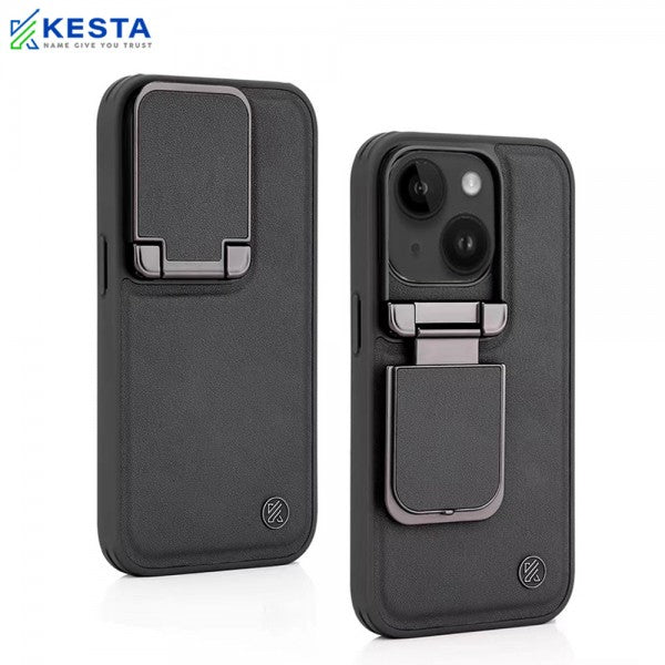 iPhone 15 Pro Cover - Elegant Black Leather Case (With Camera Protection)