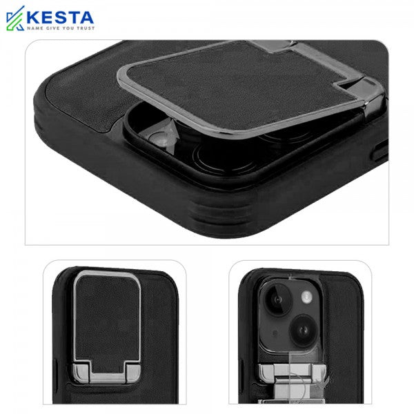 iPhone 15 Pro Cover - Elegant Black Leather Case (With Camera Protection)