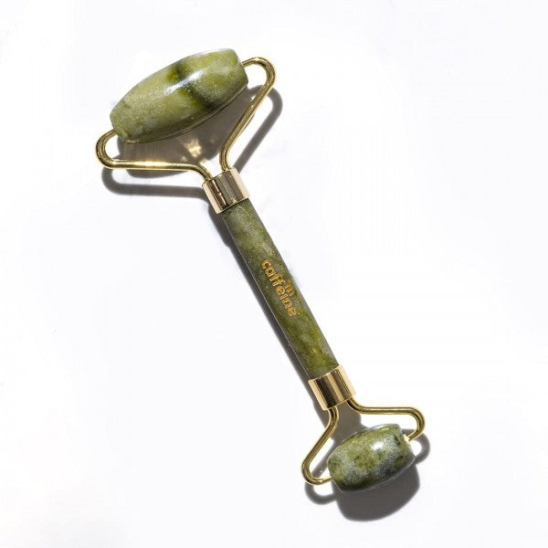 mCaffeine Jade Roller Face Massager | Improves Skin Elasticity, Reduces Puffiness & Wrinkles, Eases Fine Lines and Boosts Blood Circulation | For Men & Women | Made of Natural Energizing Jade Stone