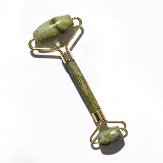 mCaffeine Jade Roller Face Massager | Improves Skin Elasticity, Reduces Puffiness & Wrinkles, Eases Fine Lines and Boosts Blood Circulation | For Men & Women | Made of Natural Energizing Jade Stone