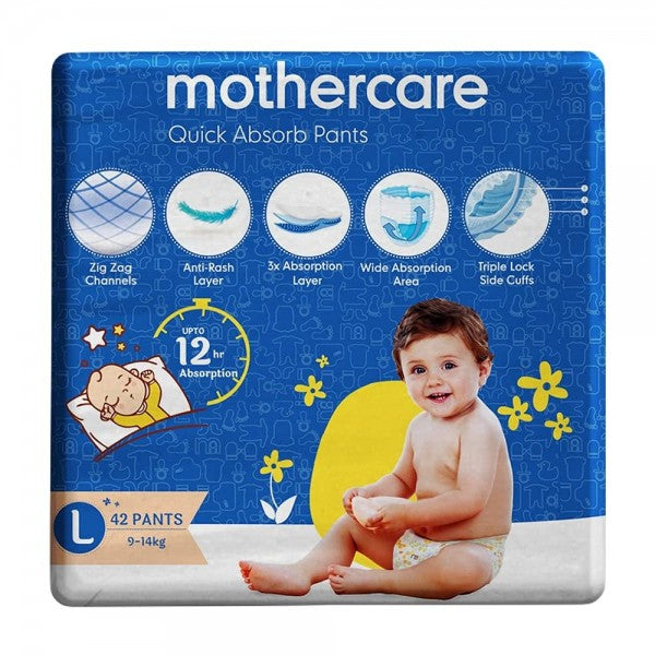 Mothercare Quick Absorb Diaper Pants, Large (9-14 Kg),for Unisex baby, 42 Count