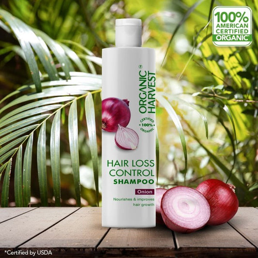 Organic Harvest Hair Loss Control Shampoo: Onion | Suitable for All Type Hair | 100% American Certified Organic, Sulphates & Parabens Free -250ml