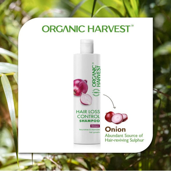 Organic Harvest Hair Loss Control Shampoo: Onion | Suitable for All Type Hair | 100% American Certified Organic, Sulphates & Parabens Free -250ml