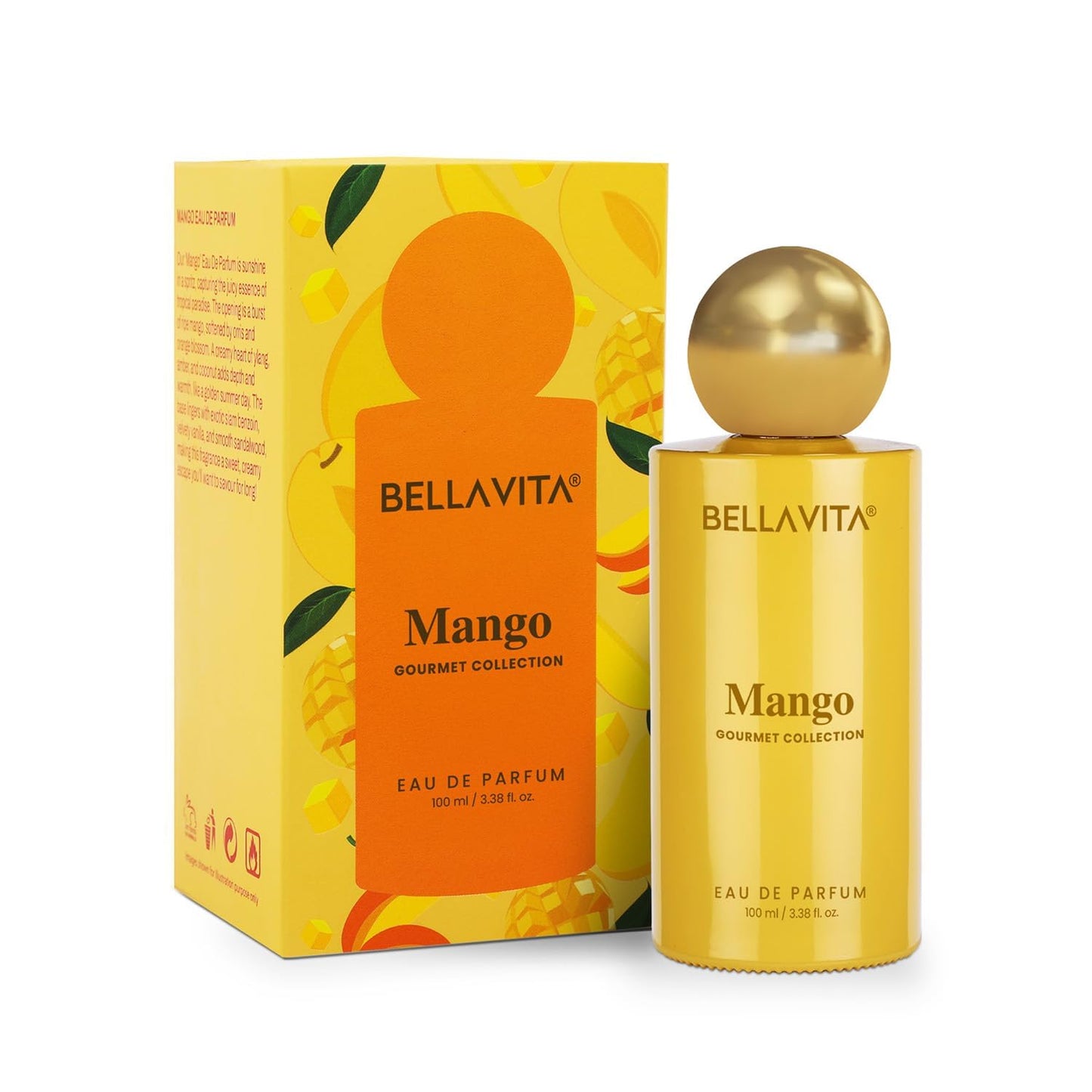 Bella Vita Gourmet Mango Eau De Parfum 100ml Long Lasting Unisex Perfume with Fruity Mango Floral Woody Sweet Fragrance for Men and Women