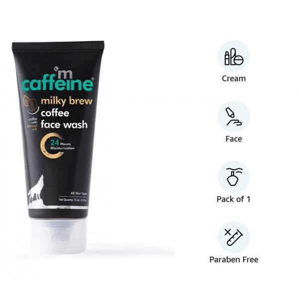 mCaffeine Milk & Coffee Face Wash for Dry Skin | Dry Skin Face Wash For Men & Women with Almond Milk & Shea Butter | Daily Use Face Cleanser | Natural & 100% Vegan -75 ml