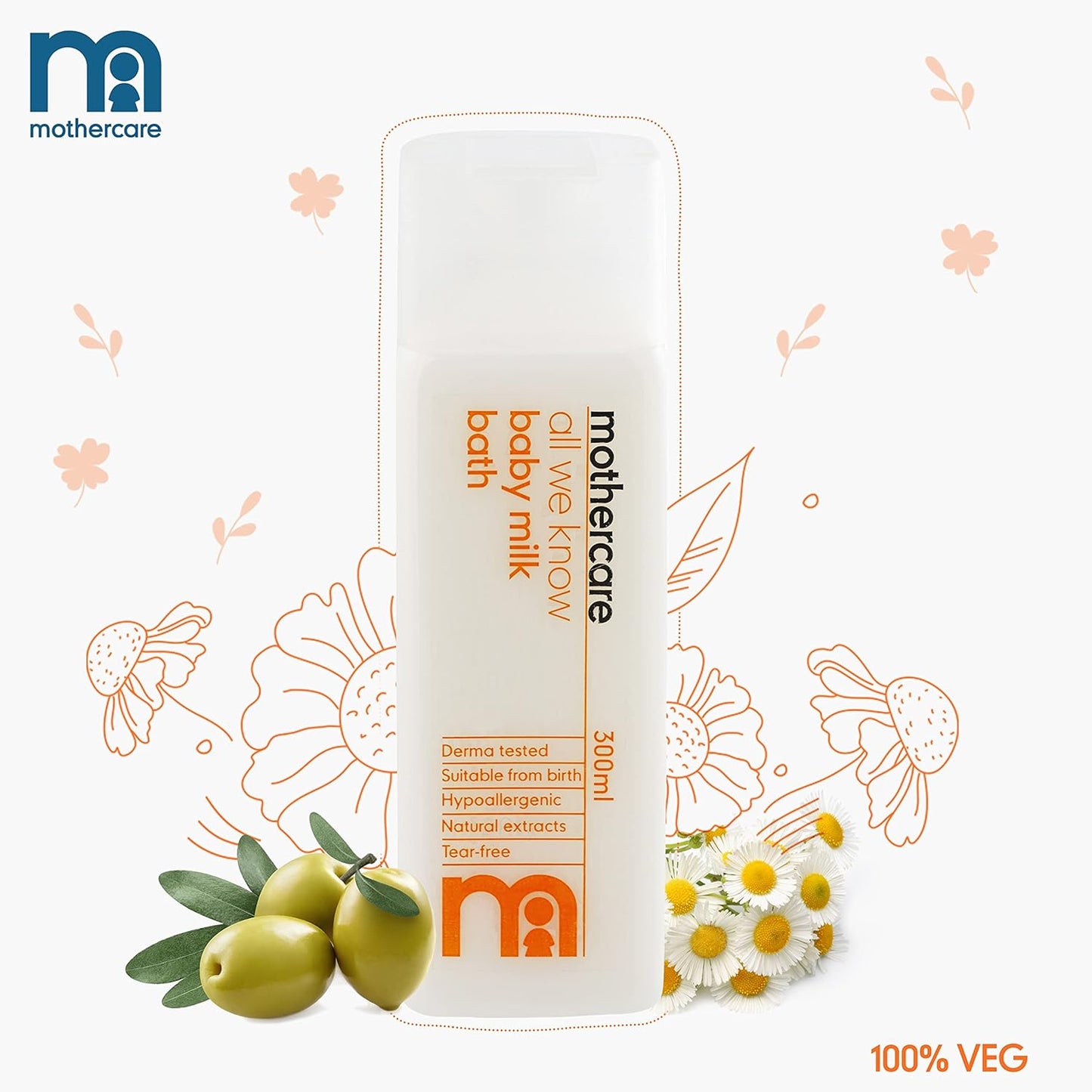 Mothercare All We Know Baby Milk Bath (300ml) | Gentle Moisturizing Baby Bath with Natural Extracts | Mild Cleanser for Newborn & Sensitive Skin