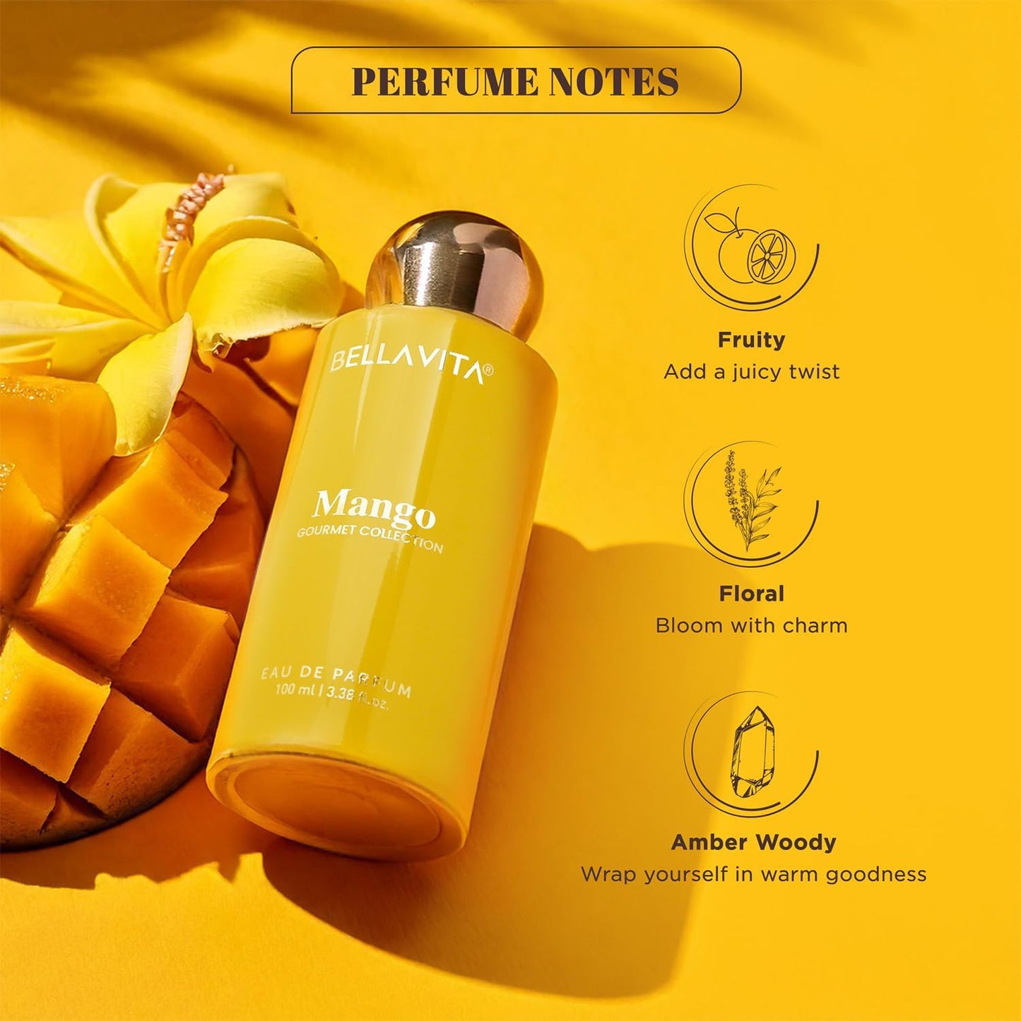 Bella Vita Gourmet Mango Eau De Parfum 100ml | Long-Lasting Unisex Perfume | Exotic Mango, Floral & Woody Notes | Premium Fragrance for Men & Women