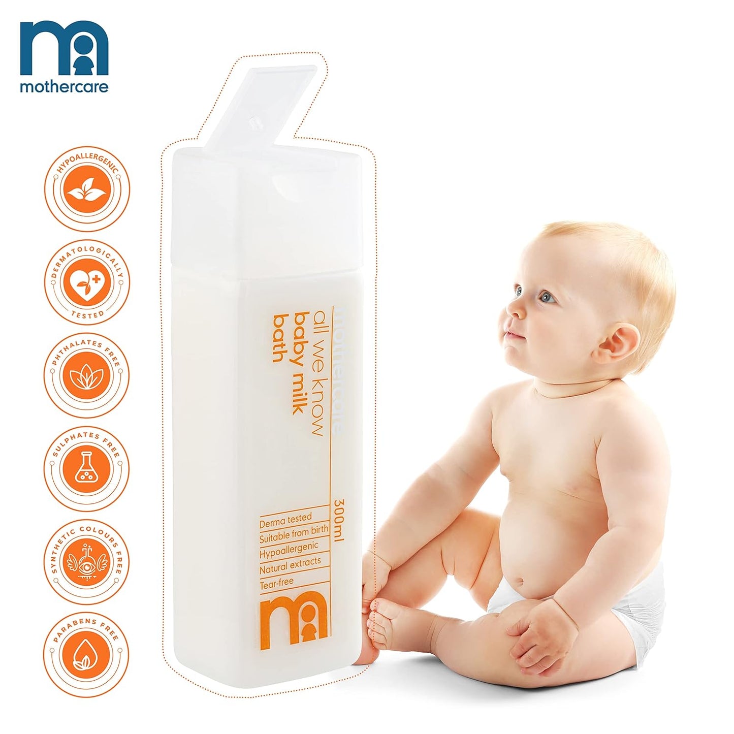 Mothercare All We Know Baby Milk Bath (300ml) | Gentle Moisturizing Baby Bath with Natural Extracts | Mild Cleanser for Newborn & Sensitive Skin