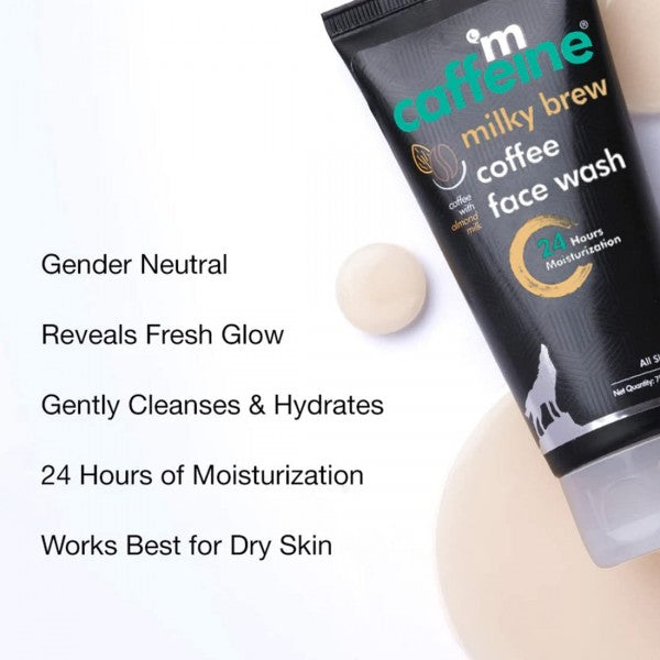 mCaffeine Milk & Coffee Face Wash for Dry Skin | Dry Skin Face Wash For Men & Women with Almond Milk & Shea Butter | Daily Use Face Cleanser | Natural & 100% Vegan -75 ml