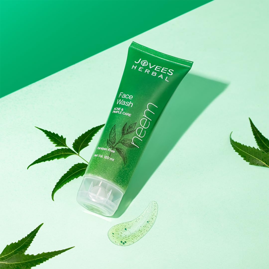 Jovees Herbal Neem Face Wash With Neem & Tea Tree Extracts | For Oily & Acne Prone Skin | Oil Control, Remove Impurities And Prevents Pimples For Men & Women | 120 ML