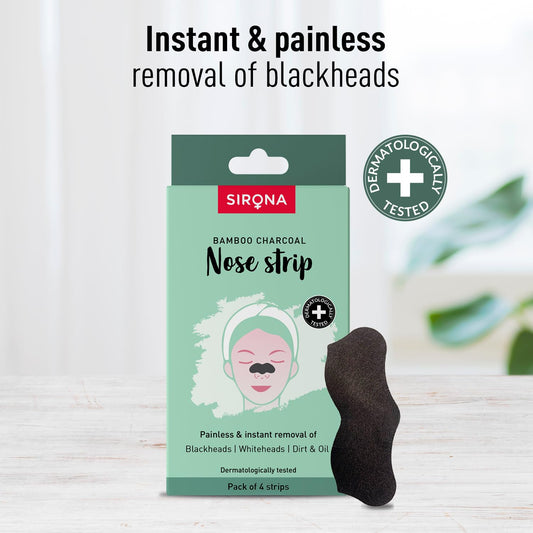 Sirona Blackhead Remover Bamboo Charcoal Nose Strips for Women – Pack of 4 | Painless & Instant Removal of Whiteheads, Blackheads, Pore Cleanser, Dirt & Oil