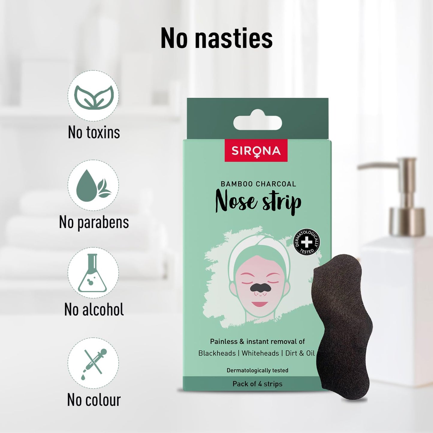 Sirona Blackhead Remover Bamboo Charcoal Nose Strips for Women – Pack of 4 | Painless & Instant Removal of Whiteheads, Blackheads, Pore Cleanser, Dirt & Oil