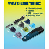Bombay Shaving Company Power Play NXT Trimmer, 9 Weeks of trimming, 90 mins run time with Type C, 6 comb attachments, Self sharpening blades | Trimmer for Men