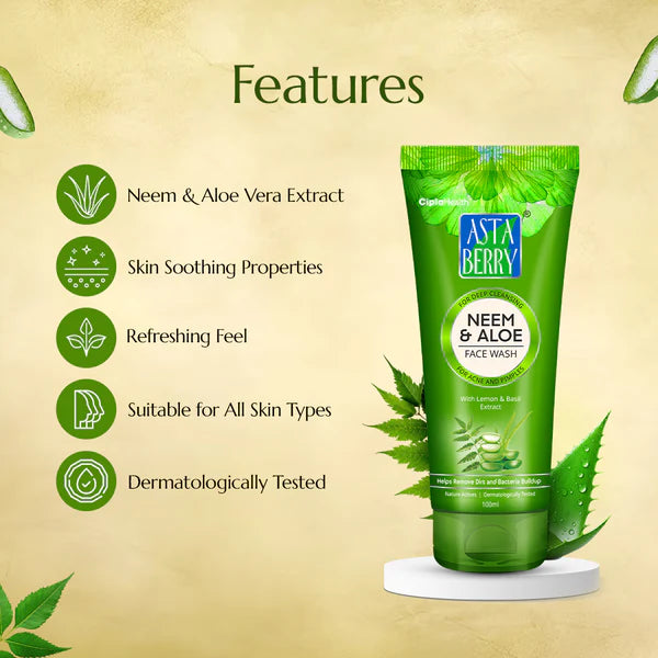 Astaberry Neem & TULSI Face Wash | Enriched with Neem, TULSII & Basil | Oil Control | 60ml