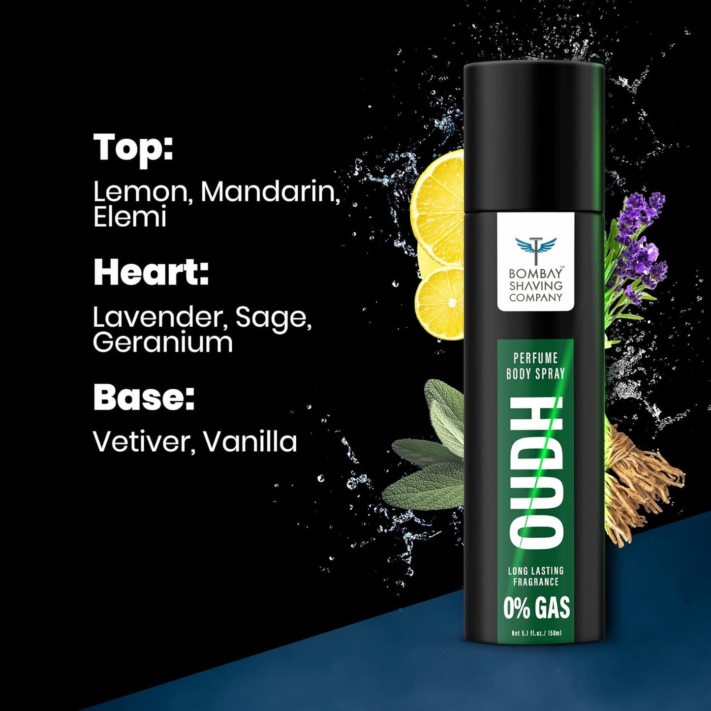 Bombay Shaving Company Oudh Perfume Body Spray for Men | Long-Lasting No Gas Deodorant | Premium Fragrance for Active Lifestyle | Pack of 2 (150ml Each)