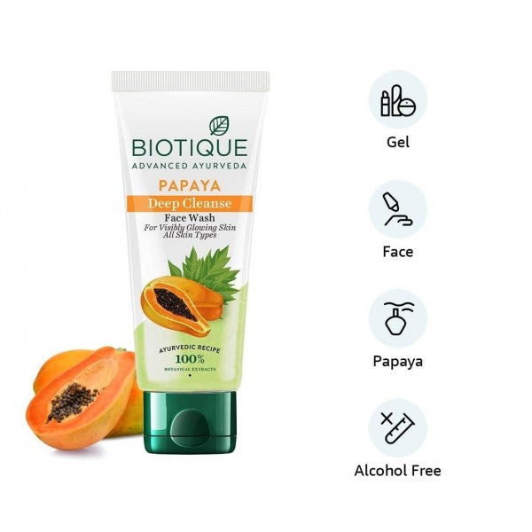 Biotique Papaya Deep Cleanse Face Wash | Gentle Exfoliation | Visibly Glowing Skin | 100% Botanical Extracts| Suitable for All Skin Types | 150ml