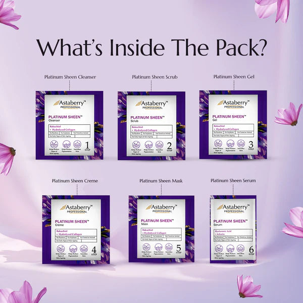 Astaberry Professional Platinum Sheen Facial Kit | 6 Steps | Set of 12 Kits