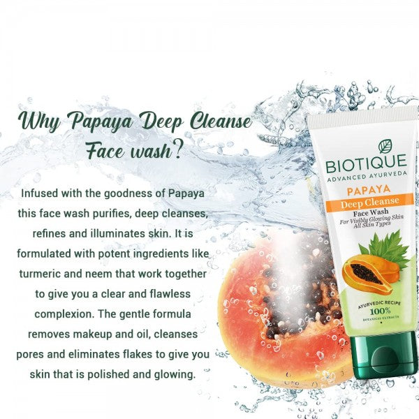 Biotique Papaya Deep Cleanse Face Wash | Gentle Exfoliation | Visibly Glowing Skin | 100% Botanical Extracts| Suitable for All Skin Types | 150ml