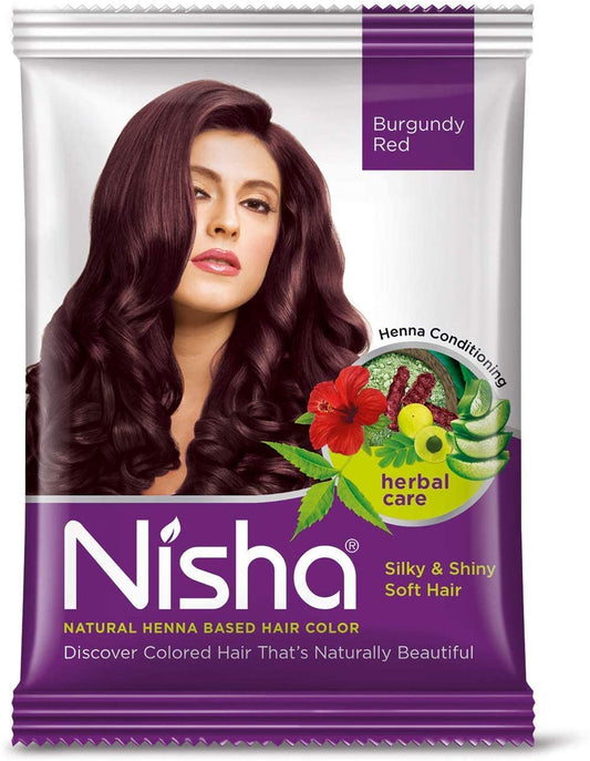 Nisha Natural Henna Powder For Hair Color, Burgundy Red Hair, Herbal Conditioning Hair Dye for Silky & Shiny Soft Hair Colour for Men & Women