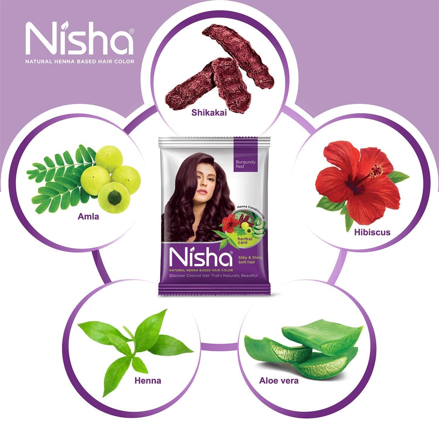 Nisha Natural Henna Powder For Hair Color, Burgundy Red Hair, Herbal Conditioning Hair Dye for Silky & Shiny Soft Hair Colour for Men & Women