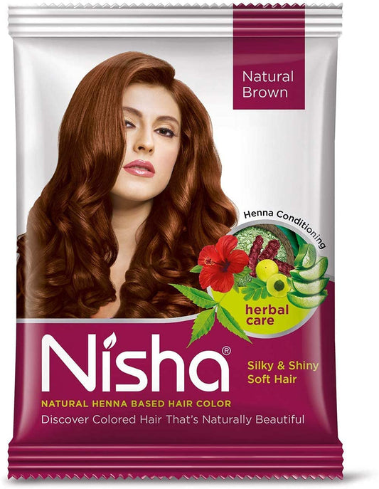 Nisha Natural Henna Powder For Hair Color, Natural Brown Hair, Herbal Conditioning Hair Dye for Silky & Shiny Soft Hair Colour for Men & Women