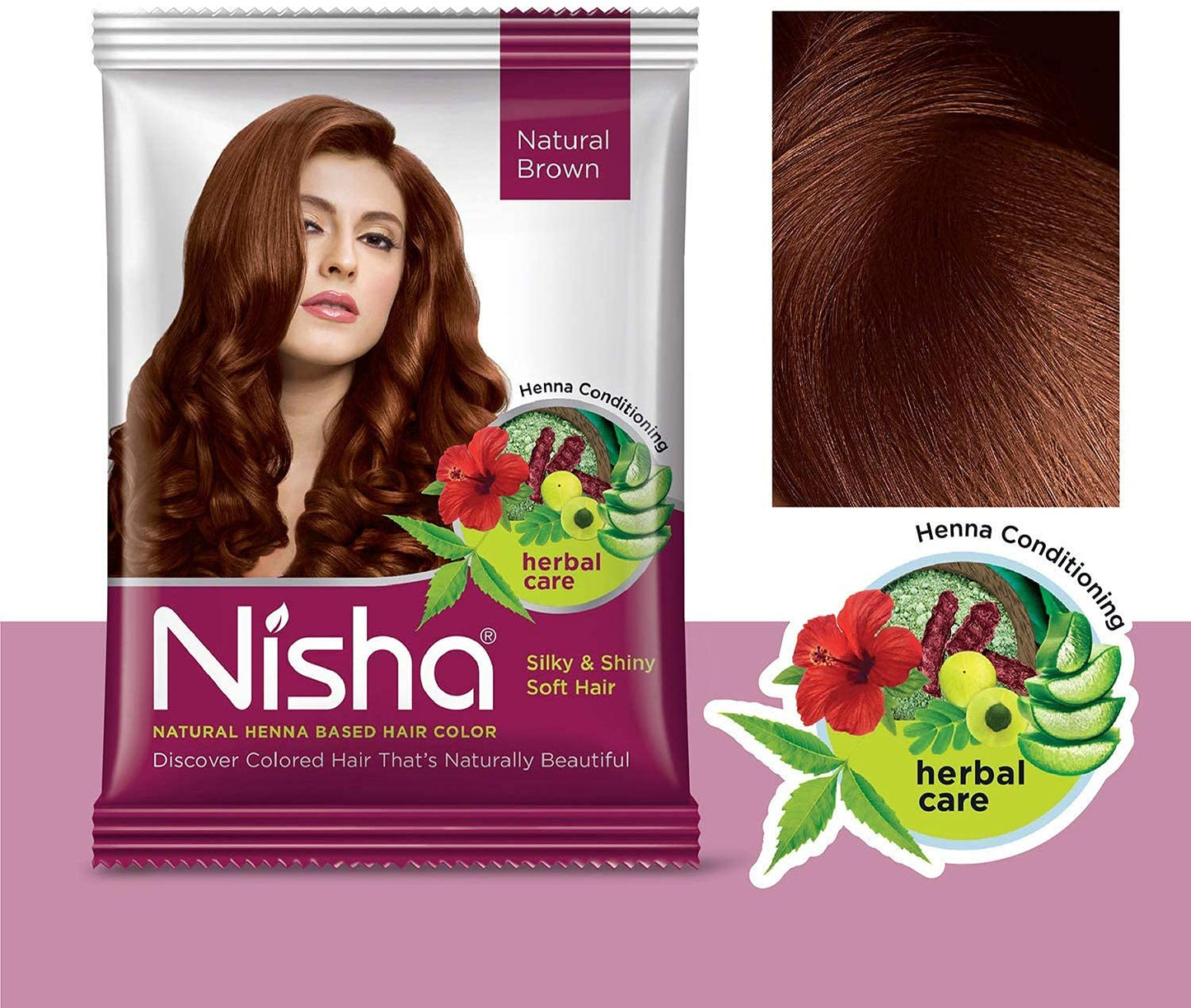 Nisha Natural Henna Powder For Hair Color, Natural Brown Hair, Herbal Conditioning Hair Dye for Silky & Shiny Soft Hair Colour for Men & Women