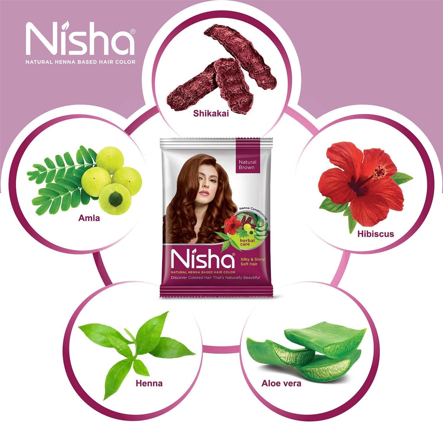 Nisha Natural Henna Powder For Hair Color, Natural Brown Hair, Herbal Conditioning Hair Dye for Silky & Shiny Soft Hair Colour for Men & Women