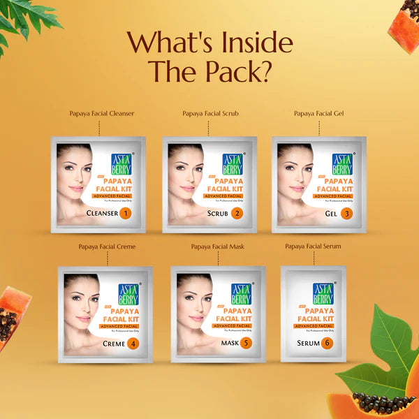 Astaberry Papaya Facial Kit | 6 Steps | Pack of 12 Kits