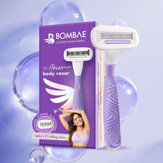 Bombae Rollplay Glow body and bikini razor with roller technology aloe vera vitamin E jojoba oil