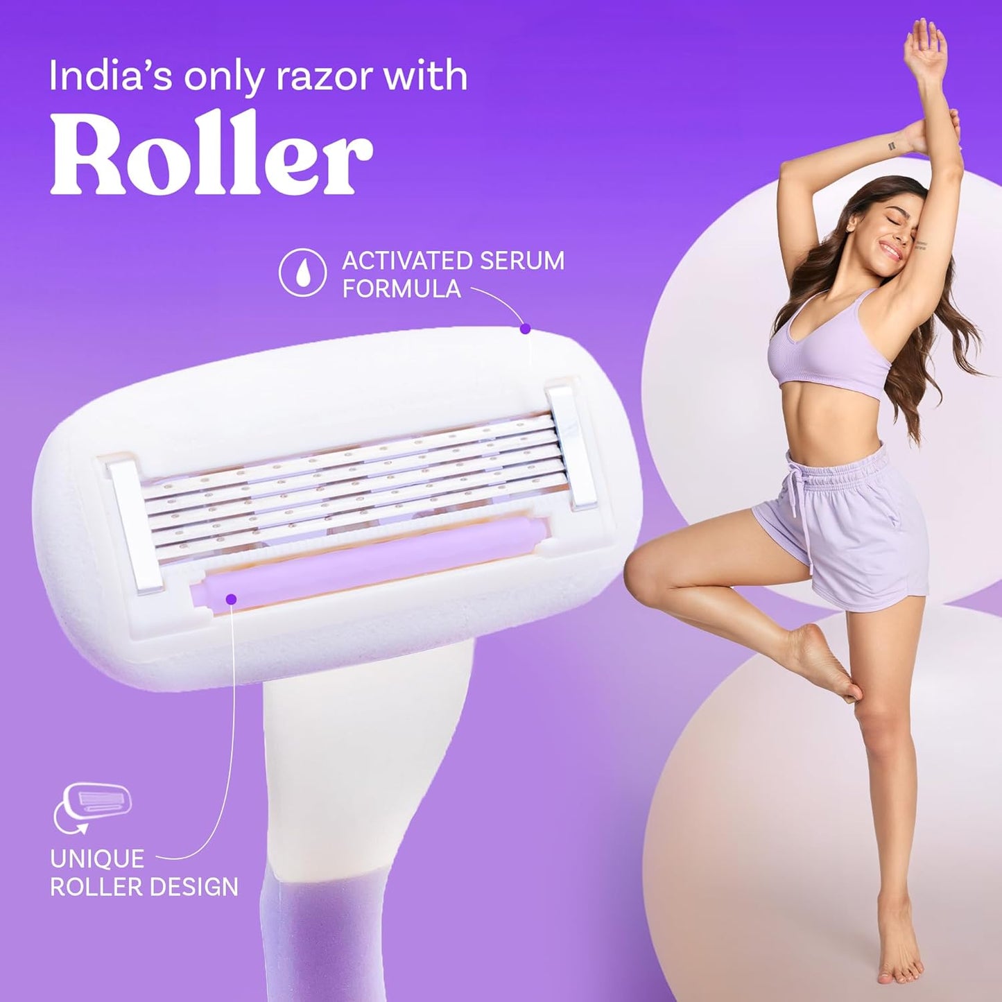 Bombae Rollplay Glow Body & Bikini Razor for Women | With 1 Refill | Roller Razor | Aloe Vera, Vitamin E & Jojoba Oil | Smooth & Hassle-Free Shave