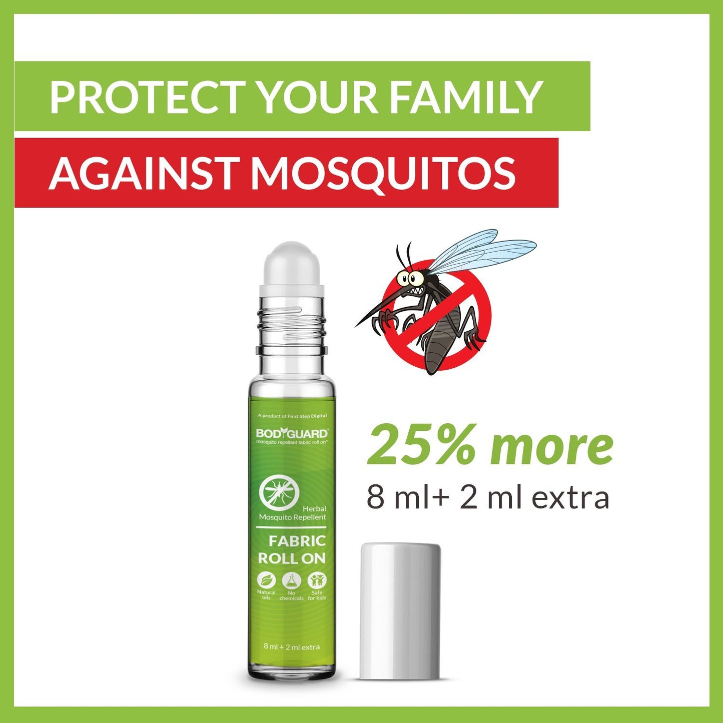 Bodyguard Fabric Roll On for Mosquito Repellent, 10 ml (Green, Pack of 4)