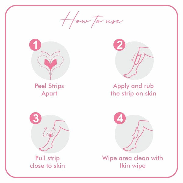 Ikin Instant Wax Strip with Rose Extract For Sensitive Skin - 20 strips | Long Lasting Soft & Smooth Skin | Cold Gel Wax Hair Removal | Upto 4 Weeks of Smoothness | With 4 Perfect Wet Wipes