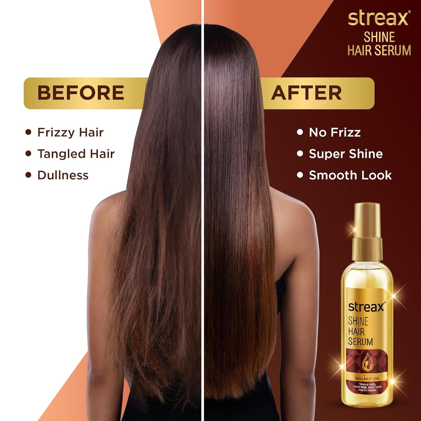 Streax Hair Colour Dark Brown 3 (120ml x 2) + Streax Walnut Hair Serum 90ml Combo | Long-Lasting Hair Color & Hair Smoothening Care