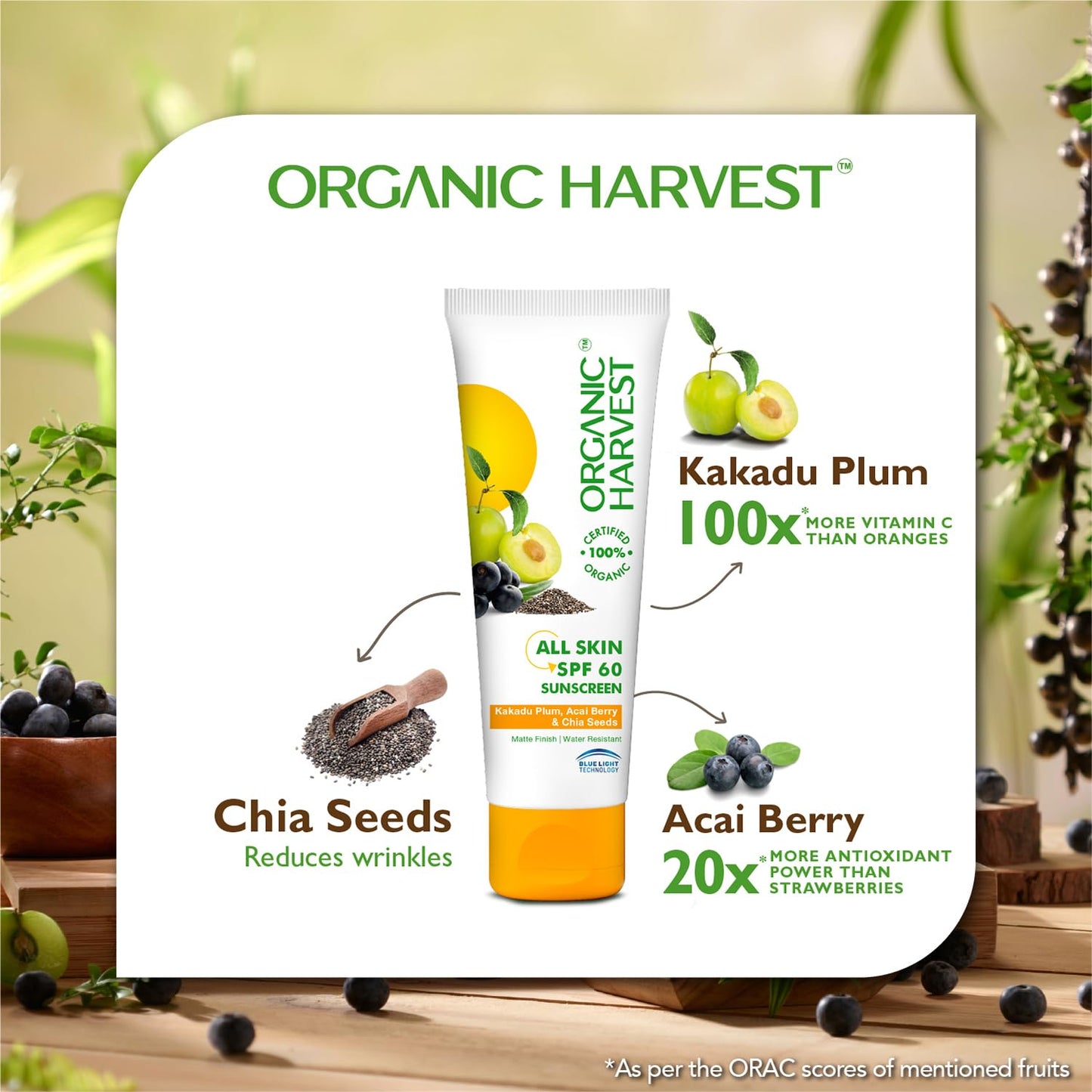 Organic Harvest Sunscreen with SPF 60 (Non-Greasy & Quick Absorbing)