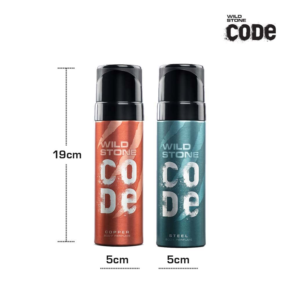 Wild Stone Code Steel And Copper Long Lasting No Gas Body Perfume For Men, Pack Of 2 (120ml Each)