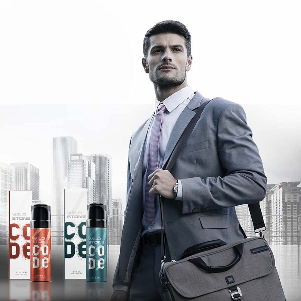 Wild Stone Code Steel And Copper Long Lasting No Gas Body Perfume For Men, Pack Of 2 (120ml Each)