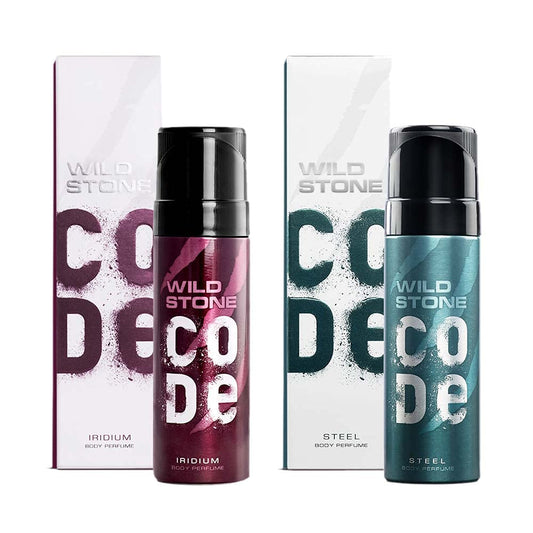 Wild Stone Code Steel & Iridium No Gas Body Perfume Combo for Men,Pack of 2 (120 ml each)