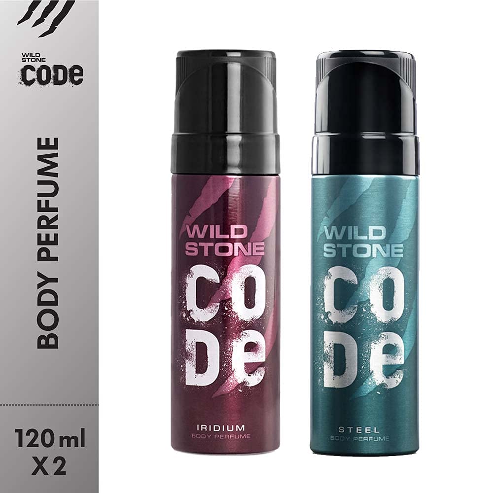 Wild Stone Code Steel & Iridium No Gas Body Perfume Combo for Men,Pack of 2 (120 ml each)