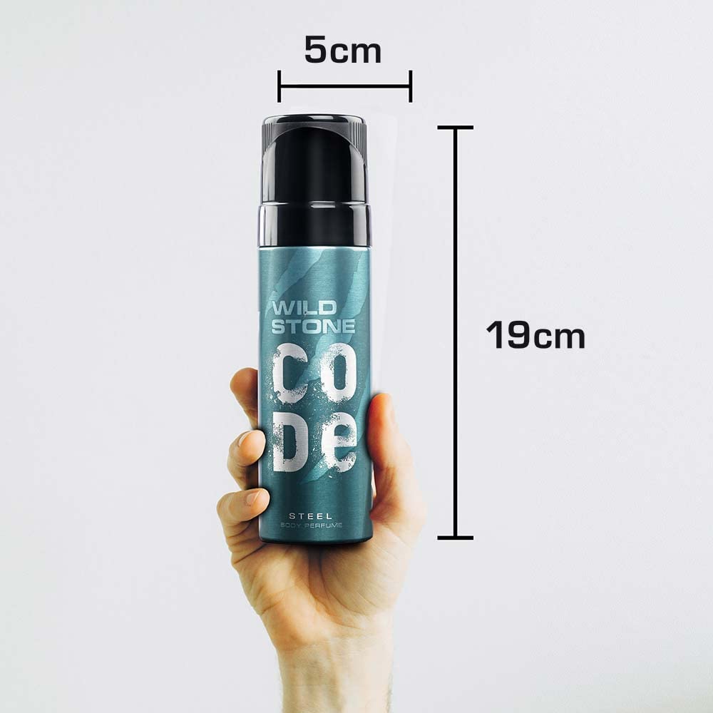 Wild Stone Code Steel Long Lasting No Gas Body Perfume For Men, Pack Of 2 (120Ml Each), Spray