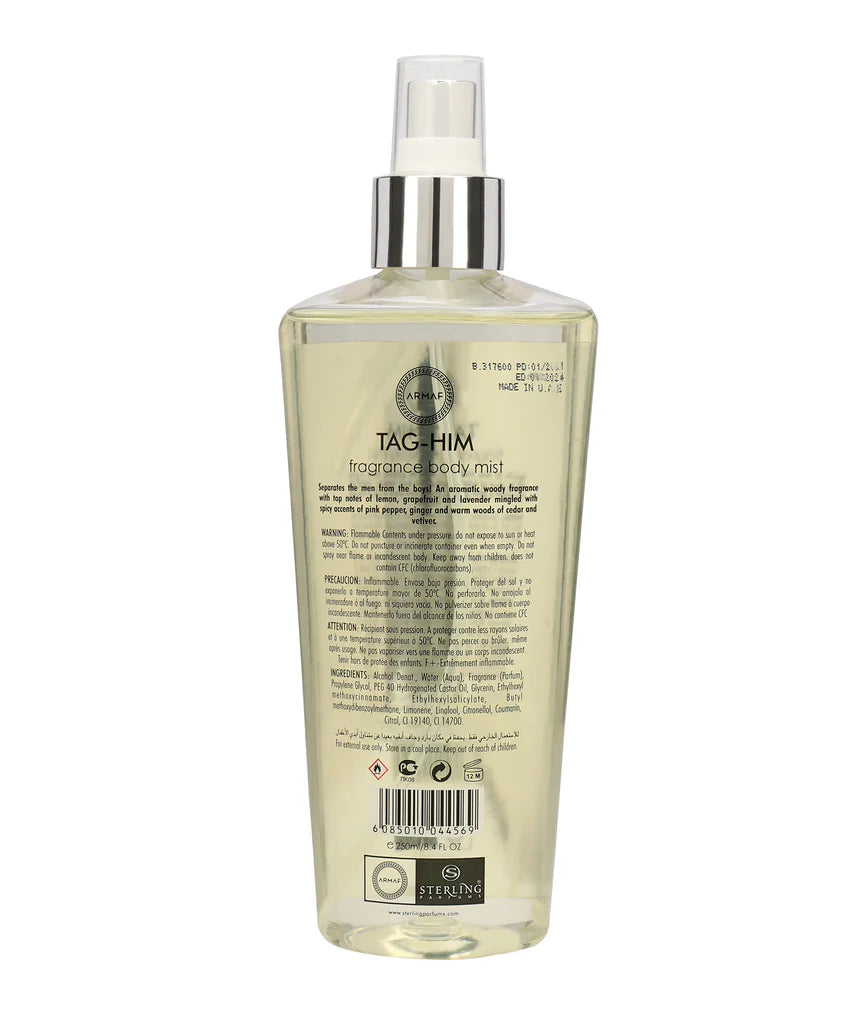 Armaf Tag Him Body Mist for Men 250ml | Fresh Spicy Long Lasting Fragrance | Daily Wear Deodorant