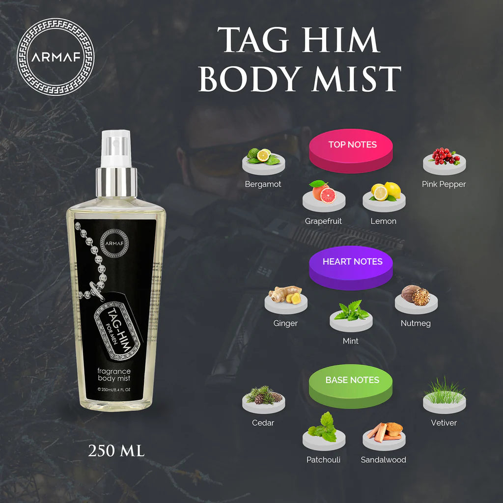 Armaf Tag Him Body Mist for Men 250ml | Fresh Spicy Long Lasting Fragrance | Daily Wear Deodorant
