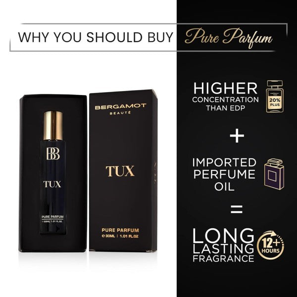 Bergamot Beaute TUX Aquatic Pure Parfum| Grapefruit, Leather & Amber |12+Hrs Long Lasting Perfume for Men| Higher Concentration than Eau De Parfum 30ML
