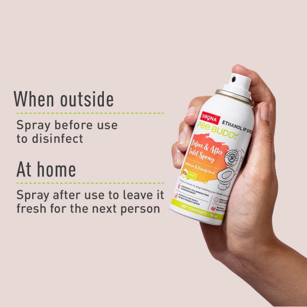 SIRONA,PEE BUDDY Toilet Seat Sanitizer Spray - 70 ml | Odour and Germs Eliminating Toilet Spray | Before & After Toilet Seat Sanitiser, Disinfectant & Deodoriser | Citrus Fragrance