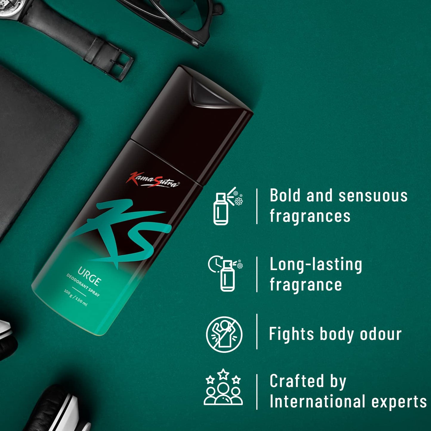 Kama Sutra Urge Deodorant for Men, 150ml (Combo of 2)