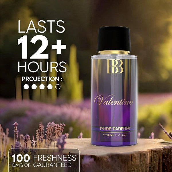 Bergamot Beaute Valentine Pure Parfum 100ml| Jasmine, Lavender & Musky, 100ml| 12+ Hrs Long Lasting Perfume For Women | Higher Concentration Than Liquid Eau De Parfum 100Ml