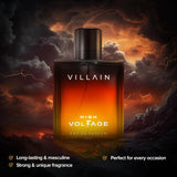 Villain High Voltage Eau de Parfum for Men | Spicy Fougere Fragrance with Patchouli, Mint & Cinnamon | Long Lasting Premium Perfume - 100ml