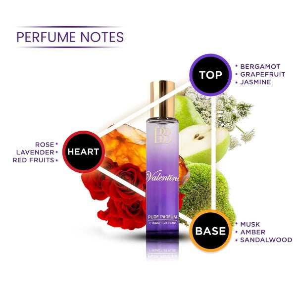 Bergamot Beaute Valentine Pure Parfum 100ml| Jasmine, Lavender & Musky, 100ml| 12+ Hrs Long Lasting Perfume For Women | Higher Concentration Than Liquid Eau De Parfum 100Ml