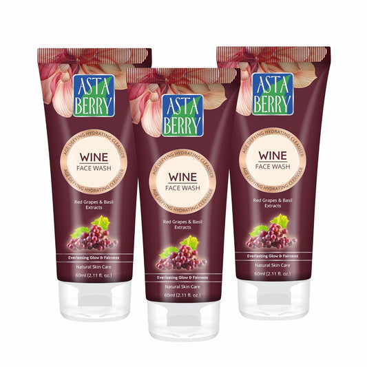 Astaberry Wine Face Wash for delay aging- Improves Skin Moisturisation & Elasticity Reduces Fine Lines | Replenishes Depleted Moisture- (Pack of 3 (60ml X 3)